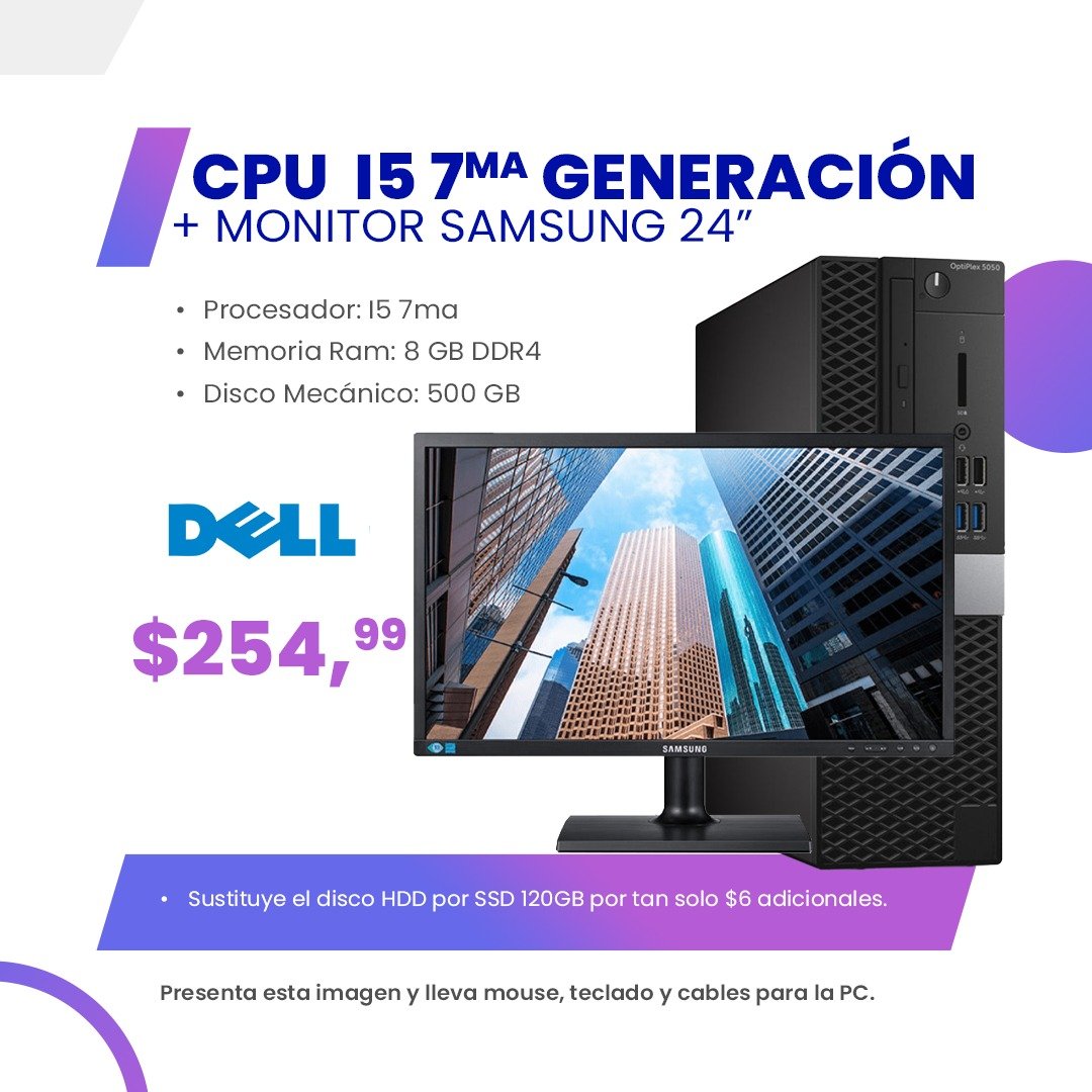 COMBO CPU + MONITOR 24" Dell Optiplex 5050 Core I5 7ma Gen