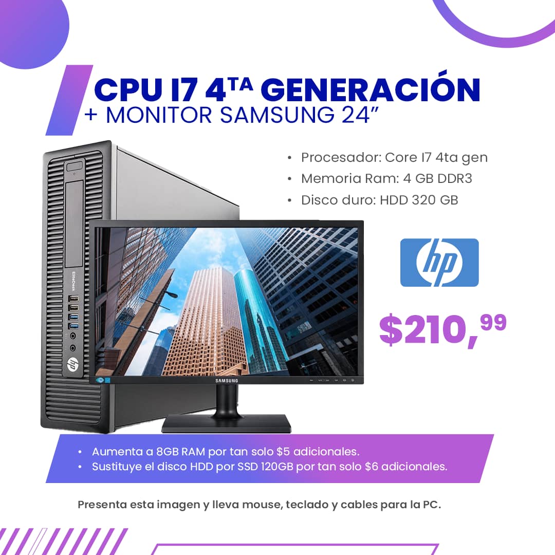 COMBO CPU + MONITOR 24" HP elitedesk Core I7 4ta Gen